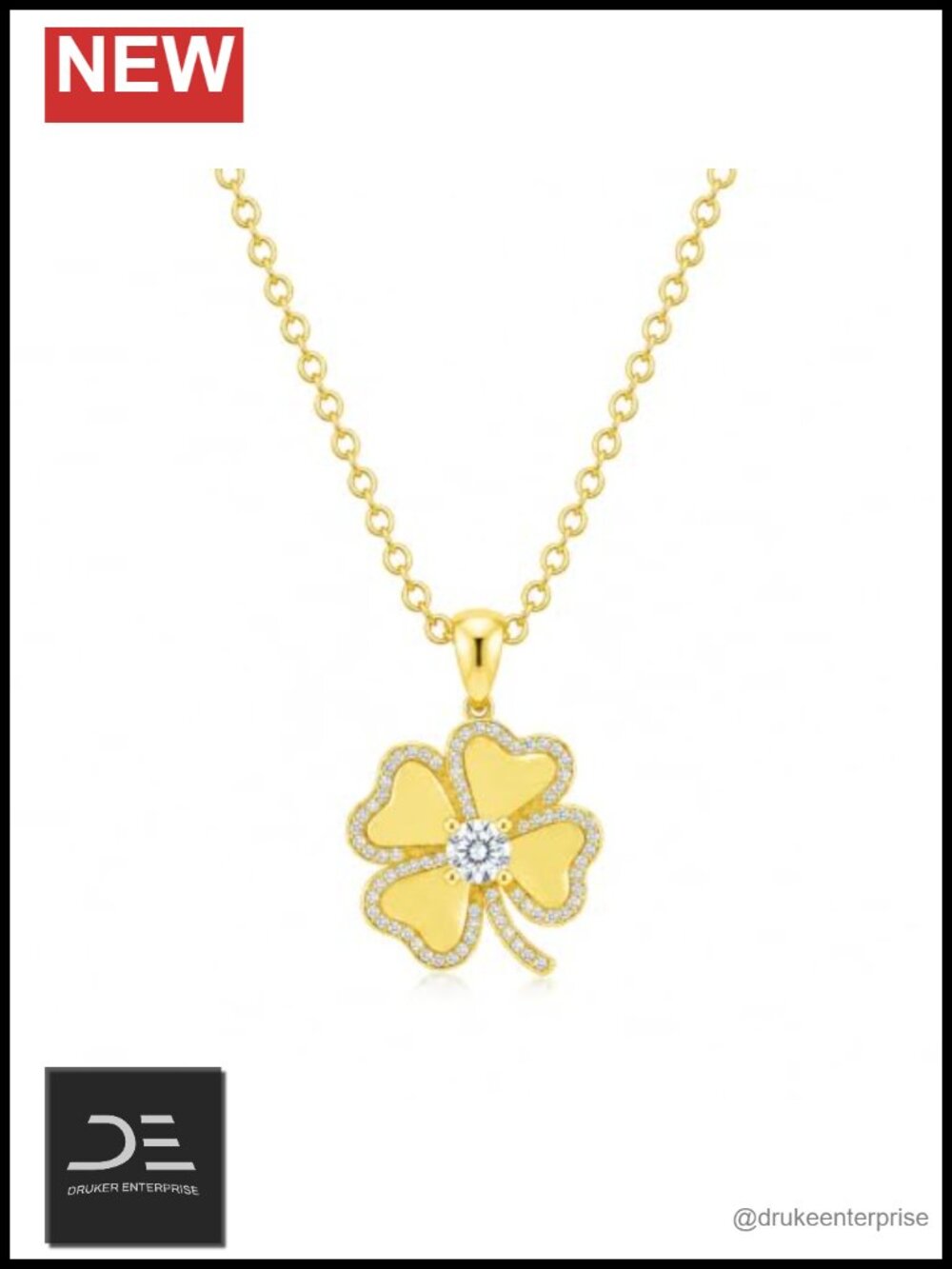 18K Gold Plated Four Leaf Clover Pendant Necklace with Cubic Zirconia Stones